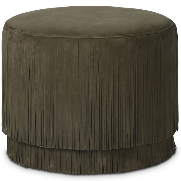 Rooney Cuir Pouf, Nubuck Olive